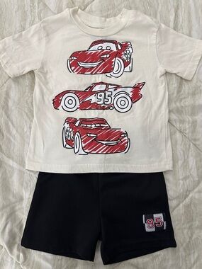 Kids White and Red Lightning McQueen Tee and Black Shorts Set 4T boys